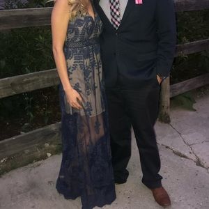 Long Navy Floral Print Dress